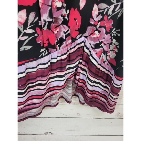 Du Joir Black Red Floral V-Neck 3/4 Sleeve Faux Wrap Maxi Dress Women's Sz XLP - Picture 15 of 16